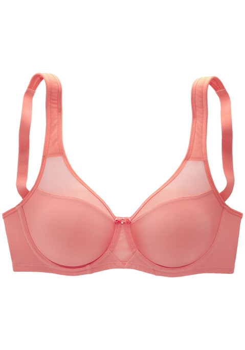 Bild: Minimizer-BH von Nuance: Hübscher Minimizer-BH auf Formbügel gearbeitet. Extra breite, leicht gefütterte Träger zum Entlasten der Schultern. Modische Einsätze aus transparentem Netzmaterial oberhalb der Cups (ohne Wattierung). Passendes Unterteil aus der gleichen Serie erhältlich. Verstellbare Träger und Rückenverschluss.  Aus 71% Polyamid, 29% Elasthan.