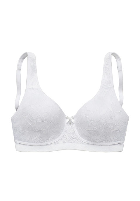 Bild: Minimizer-BH von Nuance: Klassischer Minimizer-BH ohne Bügel mit feiner Zierschleife und Accessoire vorne mittig. Cups aus  weicher, elastischer Jacquardspitze bis hoch in die Träger. Rücken aus weichem Microtouch-Material. Breite, leicht wattierte Träger - für einen optimalen Tragekomfort. Individuell verstellbare Träger sowie Rückenverschluss. Aus 74% Polyamid, 22% Elasthan, 4% Baumwolle.