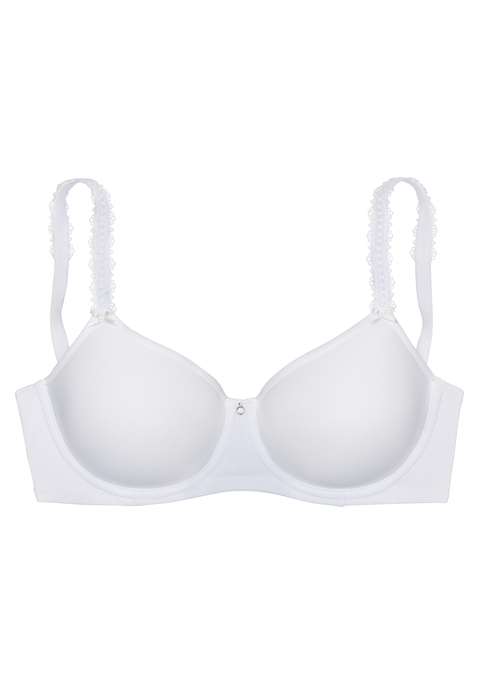 Bild: Minimizer-BH von Nuance: Femininer Minimizer-BH mit atmungsaktiven und sehr leichten Spacer-Schalen. Seitliche Flügel aus seidiger Microfaser in hochwertiger Tactel Qualität - besonders trageangenehm. Mit verspielten Spitzenträgern und hübschem Accessoire vorne mittig. Auf Formbügel gearbeitet - für ein tolles Dekolleté. Individuell verstellbare Träger sowie Rückenverschluss. Aus 82% Polyamid (TACTEL®), 18% Elasthan (LYCRA®).