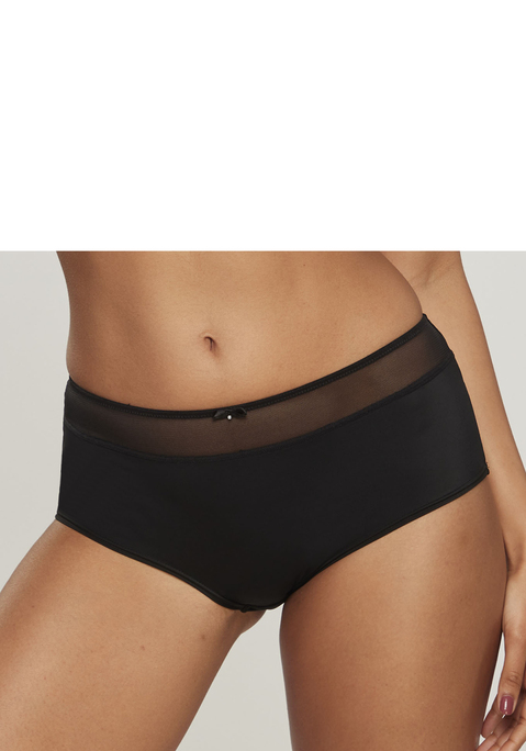 Bild: Panty von Nuance: Elegante Panty in abdeckender Schnittform. Feine Zierschleife mit Schmuckaccessoire in der vorderen Mitte. Mit breitem Bund aus dezent transparentem Mesh. Mit eingearbeitetem Baumwollzwickel. Passender BH aus der gleichen Serie erhältlich. Obermaterial: 85% Polyamid, 15% Elasthan.