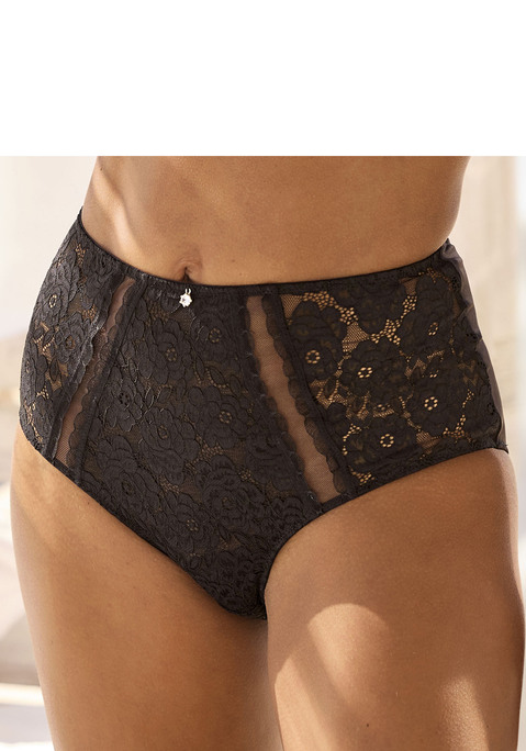 Bild: Slip von Nuance: Femininer High-Waist Slip mit hübschem Glitzeraccessoire. Aus floraler Jacquardspitze und weichem Microtouch-Material. Zarte, dezent transparente Mesheinsätze. Mit eingearbeitetem Baumwollzwickel. Passender Bügel-BH aus der gleichen Serie erhältlich. Obermaterial: 85% Polyamid, 15% Elasthan.