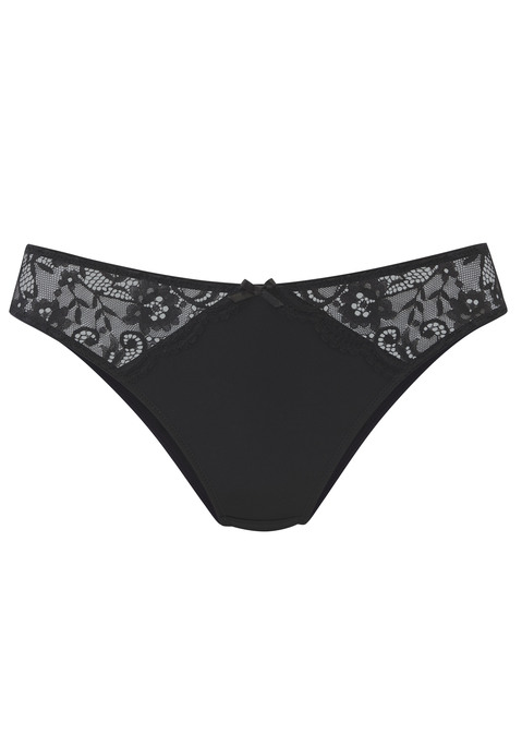 Bild: Slip von Nuance: Femininer Slip in klassischer Schnittform. Aus weichem Microtouch-Material und Einsätzen aus feiner Jacquardspitze. Mit feiner Zierschleife in der vorderen Mitte. Mit eingearbeitetem Baumwollzwickel. Passender Minimizer-BH aus der gleichen Serie erhältlich. Obermaterial: 85% Polyamid, 15% Elasthan.