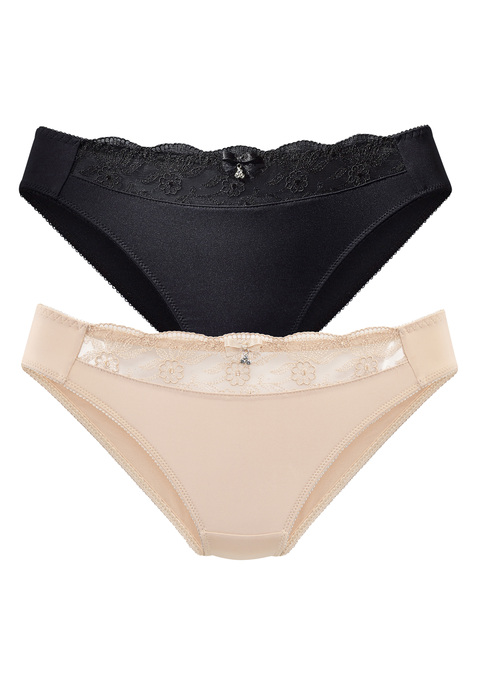Bild: Slip von Nuance: NUANCE: Slip im 2er-Pack mit Stickereispitzeneinsatz. Mit Baumwollzwickel. Aus 92% Polyester, 8% Elasthan.