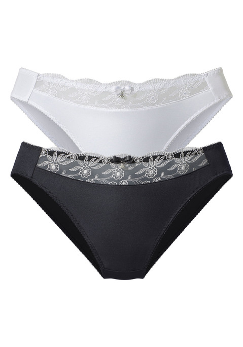 Bild: Slip von Nuance: NUANCE: Slip im 2er-Pack mit Stickereispitzeneinsatz. Mit Baumwollzwickel. Aus 92% Polyester, 8% Elasthan.