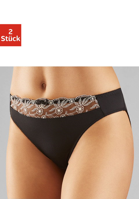 Bild: Slip von Nuance: NUANCE: Slip im 2er-Pack mit Stickereispitzeneinsatz. Mit Baumwollzwickel. Aus 92% Polyester, 8% Elasthan.