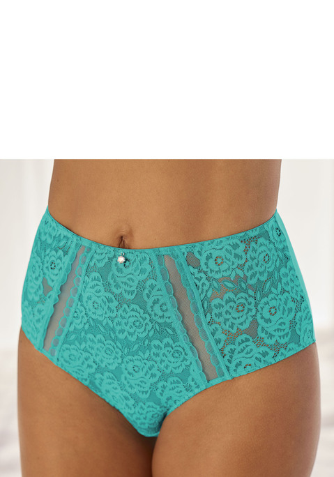 Bild: Slip von Nuance: Femininer High-Waist Slip mit hübschem Glitzeraccessoire. Aus floraler Jacquardspitze und weichem Microtouch-Material. Zarte, dezent transparente Mesheinsätze. Mit eingearbeitetem Baumwollzwickel. Passender Bügel-BH aus der gleichen Serie erhältlich. Obermaterial: 85% Polyamid, 15% Elasthan.