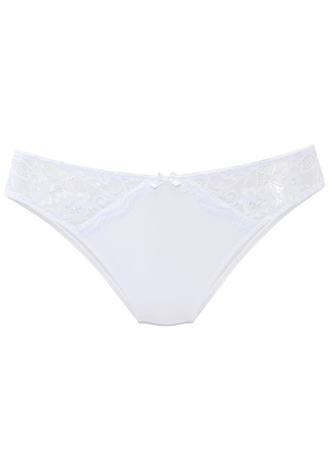 Bild: Slip von Nuance: Femininer Slip in klassischer Schnittform. Aus weichem Microtouch-Material und Einsätzen aus feiner Jacquardspitze. Mit feiner Zierschleife in der vorderen Mitte. Mit eingearbeitetem Baumwollzwickel. Passender Minimizer-BH aus der gleichen Serie erhältlich. Obermaterial: 85% Polyamid, 15% Elasthan.