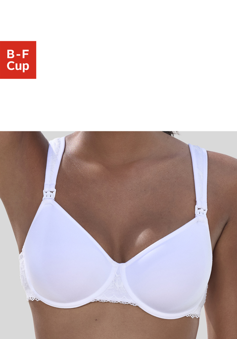 Bild: Still-BH von Nuance: Femininer Still-BH mit Bügel. Hoher Tragekomfort dank atmungsaktiven, extra leichten Spacer-Schalen. Cups einzeln aufhakbar dank praktischer Still Clips an den Trägern. Rücken aus zarter Spitze. Individuell verstellbare Träger sowie Rückenverschluss. Aus 55% Baumwolle, 39% Polyamid, 6% Elasthan.