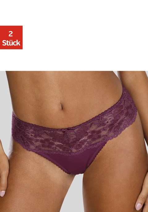 Bild: String von Nuance: Nuance: String im 2er Pack. Rundherum mit breitem Spitzenband. Dessous mit Baumwollzwickel. Aus 85% Polyamid, 15% Elasthan.