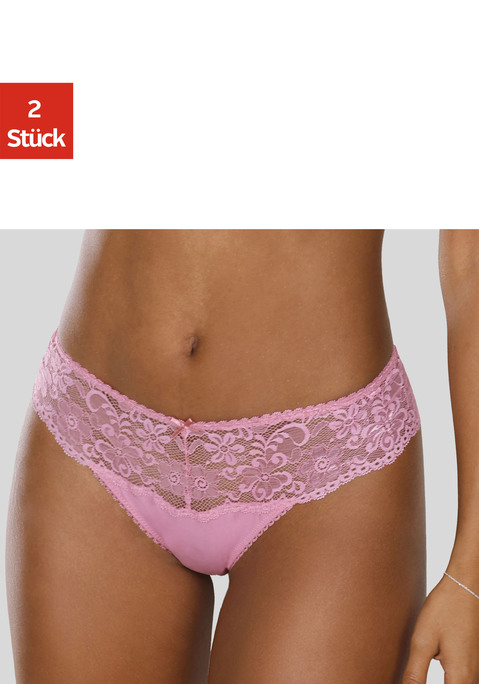 Bild: String von Nuance: Nuance: String im 2er Pack. Rundherum mit breitem Spitzenband. Dessous mit Baumwollzwickel. Aus 85% Polyamid, 15% Elasthan.