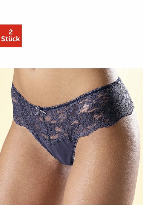 Bild: String von Nuance: Nuance: String im 2er Pack. Rundherum mit breitem Spitzenband. Dessous mit Baumwollzwickel. Aus 85% Polyamid, 15% Elasthan.