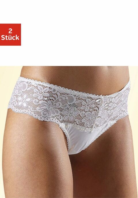 Bild: String von Nuance: Nuance: String im 2er Pack. Rundherum mit breitem Spitzenband. Dessous mit Baumwollzwickel. Aus 85% Polyamid, 15% Elasthan.