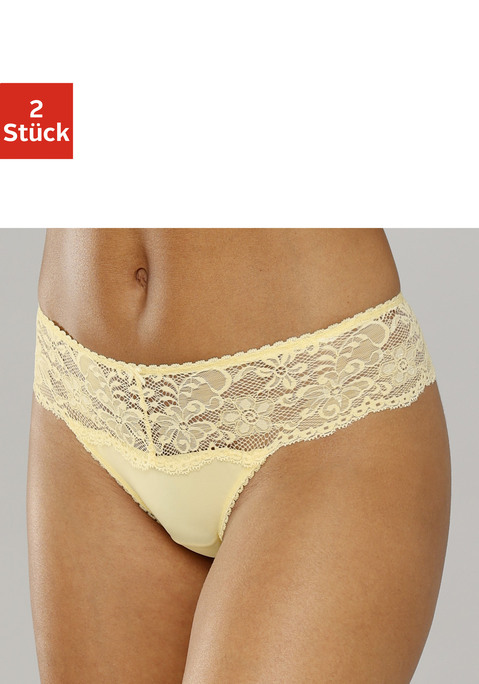 Bild: String von Nuance: Nuance: String im 2er Pack. Rundherum mit breitem Spitzenband. Dessous mit Baumwollzwickel. Aus 85% Polyamid, 15% Elasthan.