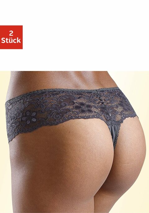 Bild: String von Nuance: Nuance: String im 2er Pack. Rundherum mit breitem Spitzenband. Dessous mit Baumwollzwickel. Aus 85% Polyamid, 15% Elasthan.