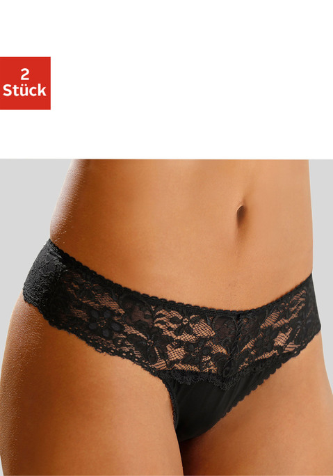 Bild: String von Nuance: Nuance: String im 2er Pack. Rundherum mit breitem Spitzenband. Dessous mit Baumwollzwickel. Aus 85% Polyamid, 15% Elasthan.