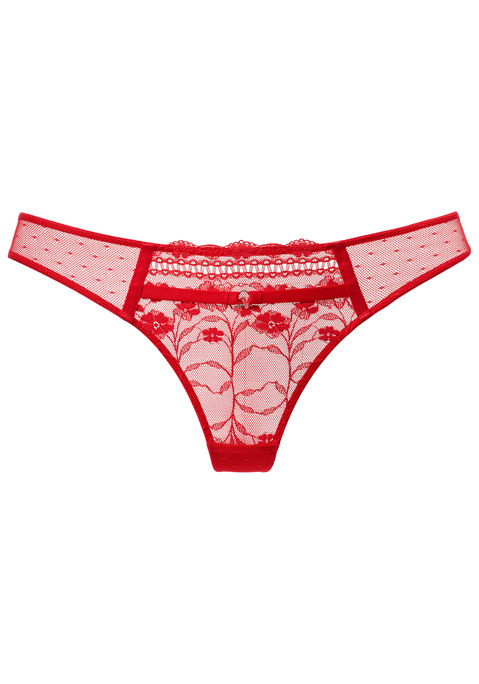 Bild: String von Nuance: Verführerischer String mit dekorativem Bändchen und Ringaccessoire vorne mittig. Aus zarter, elastischer Spitze und feinem Mesh. Mit sexy Cut-Out in der hinteren Mitte. Mit eingearbeitetem Baumwollzwickel. Passende BHs aus der gleichen Serie erhältlich. Aus 82% Polyamid, 18% Elasthan.