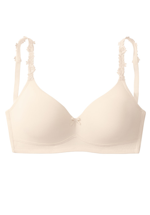 Bild: T-Shirt-BH von Nuance: Femininer Bralette-BH ohne Bügel. Rundherum aus weichem Microtouch-Material. Mit hübschen Stickereiträgern. Mit feiner Zierschleife in der vorderen Mitte. Individuell verstellbare Träger sowie Rückenverschluss. Obermaterial: 88% Polyamid, 12% Elasthan.