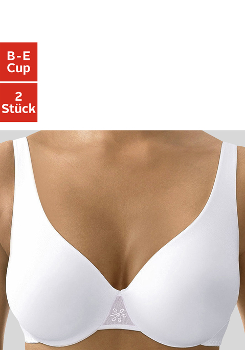 Bild: T-Shirt-BH von Nuance: Nuance: T-Shirt-BH im 2er-Pack. Mit Formbügel. Nahtlos vorgeformte Cups (ohne Wattierung). Zartes Mittelteil mit kleiner Stickerei. Träger und Rückenverschluss verstellbar. Aus 85% Polyamid, 15% Elasthan.