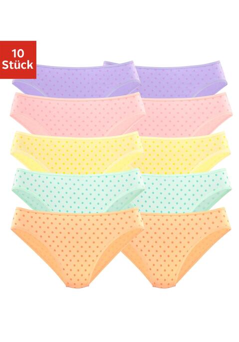 Bild: Bikinislip von petite fleur: Basic Bikinislips im 10er-Pack. Mit elastischen Abschlüssen an Taillen- und Beinausschnitten. Aus weicher Baumwoll-Stretch-Qualität.