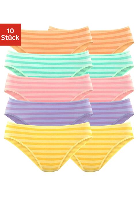Bild: Bikinislip von petite fleur: Bikinislips im praktischen 10er-Pack mit klassischem Streifenmuster. Elastische Einfassungen am Bund und an den Beinausschnitten. Einsatz von Baumwolle, die die Initiative Cotton made in Africa unterstützt.