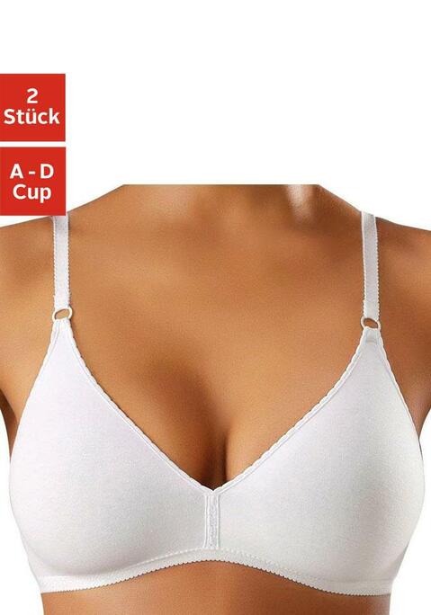 Bild: Bralette-BH von petite fleur: Mit nahtlos vorgeformten Cups (ohne Wattierung) und dezenter Zierkante. Träger und Rückenverschluss verstellbar. Der BH ist aus 95% Baumwolle, 5% Elasthan. BHs sind nicht trocknergeeignet, da die Versteller und Ringe durch die Hitze beschädigt werden und brechen.