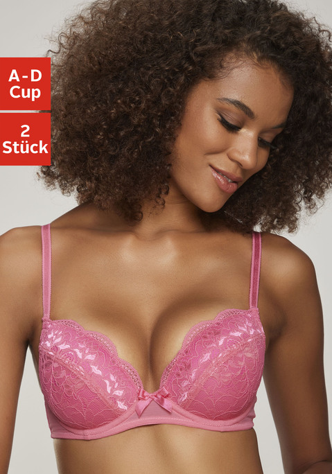 Bild: Balconette-BH von petite fleur by Lascana: Petite Fleur: Balconnet-BH im 2er-Pack. Leicht wattierte Cups mit Schale auf Formbügel gearbeitet. Mit schöner Stickereispitze. Schleifenaccessoire in der vorderen Mitte. Rücken aus Netzmaterial. Sexy Dessous. Spitzen-Dessous. Romantische Dessous. Verspielte Dessous. Träger und Rückenverschluss verstellbar. aus 90% Polyamid, 10% Elasthan.