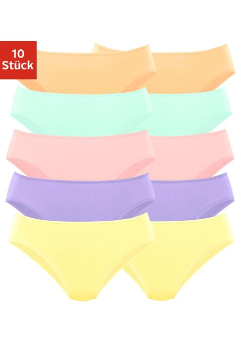 Bild: Bikinislip von petite fleur by Lascana: Bikinislips im praktischen 10er-Pack in verschiedenen Farbvarianten. Elastische Einfassungen am Bund und an den Beinausschnitten. Einsatz von Baumwolle, die die Initiative Cotton made in Africa unterstützt.