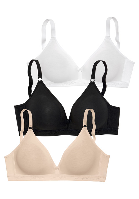 Bild: Bralette-BH von petite fleur by Lascana: Soft-BH ohne Bügel mit nahtlos vorgeformten Cups (ohne Wattierung). Basic-BH ideal für den täglichen Gebrauch. Im günstigen 3er Pack. Aus weicher Baumwoll - Qualität. Mit Liebe & Leidenschaft in Hamburg kreiert. Obermaterial: 75% Baumwolle, 15% Elasthan, 10% Polyester.