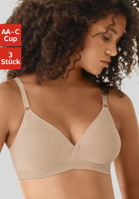 Bild: Bralette-BH von petite fleur by Lascana: Soft-BH ohne Bügel mit nahtlos vorgeformten Cups (ohne Wattierung). Basic-BH ideal für den täglichen Gebrauch. Im günstigen 3er Pack. Aus weicher Baumwoll - Qualität. Mit Liebe & Leidenschaft in Hamburg kreiert. Obermaterial: 75% Baumwolle, 15% Elasthan, 10% Polyester.