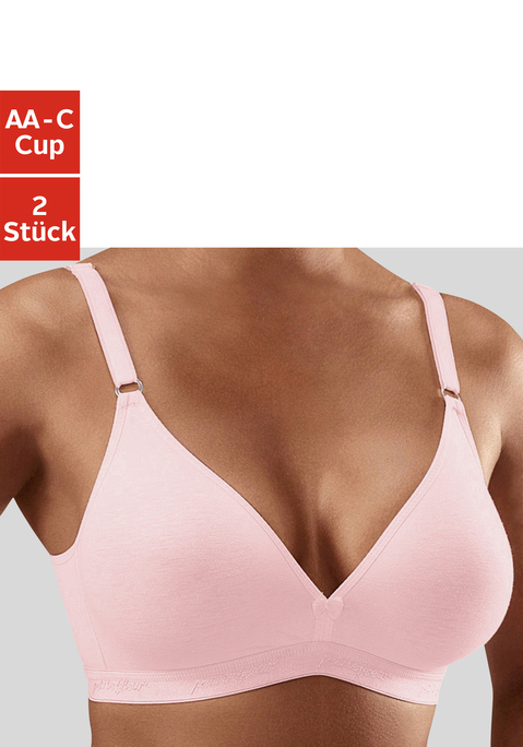 Bild: Bralette-BH von petite fleur by Lascana: Ein zeitloser Basic-BH im zierlichen Triangel-Schnitt. Ein BH für uneingeschränkte Bequemlichkeit. Die nahtlosen Cups (ohne Wattierung) liegen sanft auf der Haut ohne störende Nähte. Das weiche, elastische Unterbrustgummi mit dezent eingewebtem »petite fleur« Schriftzügen gibt leicht formenden Halt und macht diesen sportlichen Bralette zu einem Must-Have. Noch heute bestellen in der günstigen 3 Stück Vorteilspackung. Träger und Rückenverschluss verstellbar. Besonders für kleine Größen geeignet. Für ein angenehmes Tragegefühl aus softer Baumwolle: 75% Baumwolle, 15% Elasthan, 10% Polyester. BHs sind nicht trocknergeeignet, da die Versteller und Ringe durch die Hitze beschädigt werden und brechen.