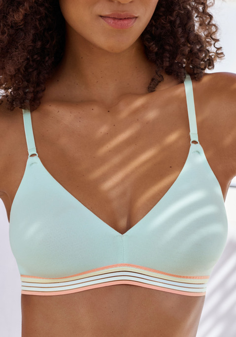 Bild: Bralette-BH von petite fleur by Lascana: Nahtlos vorgeformte Cups, gestreiftes Unterbrustgummi in Pastellfarben. Träger und Rückenverschluss verstellbar. Baumwolle.