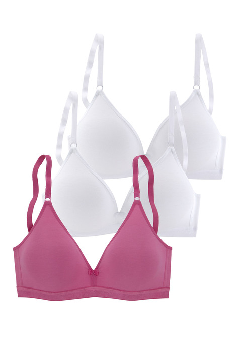Bild: Bralette-BH von petite fleur by Lascana: Soft - BH mit nahtlos vorgeformten Cups (ohne Wattierung). Basic-BH ideal für den täglichen Gebrauch. Im günstigen 3er Pack.  Aus weicher Baumwoll - Qualität. Mit Liebe & Leidenschaft in Hamburg kreiert. Obermaterial: 75% Baumwolle, 15% Elasthan, 10% Polyester.