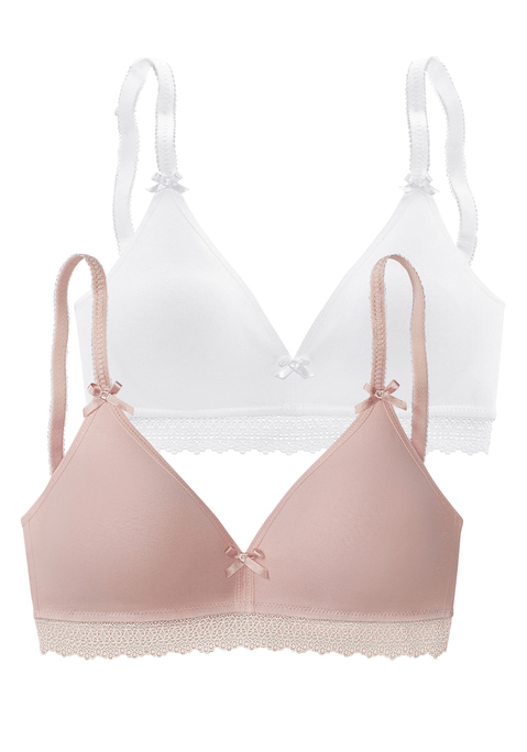 Bild: Bralette-BH von petite fleur by Lascana: Petite Fleur: Bralette-BH (ohne Wattierung) im 2er-Pack. Ohne Bügel. Mit schönem Spitzenband an der Unterbrust. Tolle Schmuckträger. Süße Schleifendetails. Träger und Rückenverschluss verstellbar. Aus trageangenehmer Baumwollqualität. Klassische Dessous. Bequeme Alltags-Dessous. Modische Dessous. Aus 80% Baumwolle, 10% Polyamid, 10% Elasthan.
