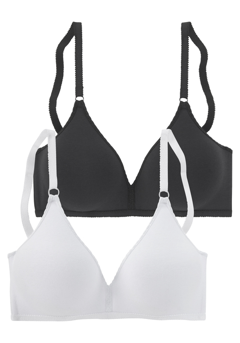 Bild: Bralette-BH von petite fleur by Lascana: Mit nahtlos vorgeformten Cups (ohne Wattierung) und dezenter Zierkante. Träger und Rückenverschluss verstellbar. Der BH ist aus 95% Baumwolle, 5% Elasthan. BHs sind nicht trocknergeeignet, da die Versteller und Ringe durch die Hitze beschädigt werden und brechen.