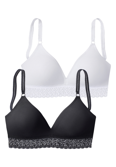 Bild: Bralette-BH von petite fleur by Lascana: Modischer Bralette-BH aus angenehmer Baumwolle und ohne Wattierung. Unterbrustband aus feiner, dezent transparenter Spitze. Individuell verstellbare Träger und Rückenverschluss. Im attraktiven Doppelpack. Mit Liebe & Leidenschaft in Hamburg kreiert. Obermaterial: 82% Baumwolle, 10% Elasthan, 8% Polyamid