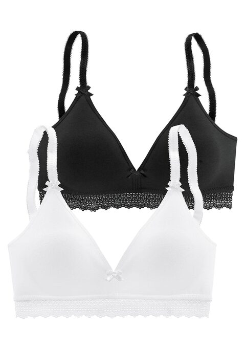 Bild: Bralette-BH von petite fleur by Lascana: Petite Fleur: Bralette-BH (ohne Wattierung) im 2er-Pack. Ohne Bügel. Mit schönem Spitzenband an der Unterbrust. Tolle Schmuckträger. Süße Schleifendetails. Träger und Rückenverschluss verstellbar. Aus trageangenehmer Baumwollqualität. Klassische Dessous. Bequeme Alltags-Dessous. Modische Dessous. Aus 80% Baumwolle, 10% Polyamid, 10% Elasthan.