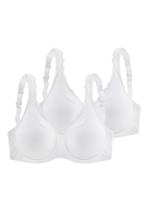 Bild: Bügel-BH von petite fleur by Lascana: Mit nahtlos vorgeformten, doppellagigen Cups (ohne Wattierung). Schönes Spitzenband entlang der Cupkante. Träger und Rückenverschluss verstellbar.  Der Bügel-BH ist aus 85% Baumwolle, 10% Polyamid, 5% Elasthan. BHs sind nicht trocknergeeignet, da die Versteller und Ringe durch die Hitze beschädigt werden und brechen.