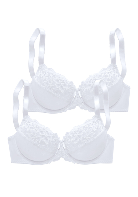 Bild: Bügel-BH von petite fleur by Lascana: Petite Fleur Bügel-BH (ohne Wattierung) im praktischen Doppelpack. Elastische Jacquardspitze im Obercup. Untercup aus Jacquardmaterial. Rücken aus Microtouch-Material. Träger und Rückenverschluss verstellbar. Sexy Dessous. Spitzen-Dessous. Romantische Dessous. Verspielte Dessous. Aus 90% Polyamid, 10% Elasthan. BHs sind nicht trocknergeeignet, da die Versteller und Ringe durch die Hitze beschädigt werden und brechen.