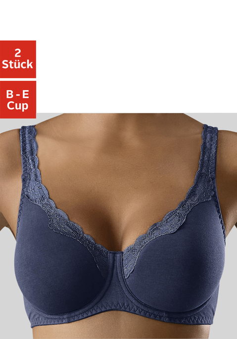 Bild: Bügel-BH von petite fleur by Lascana: Mit nahtlos vorgeformten, doppellagigen Cups (ohne Wattierung). Schönes Spitzenband entlang der Cupkante. Träger und Rückenverschluss verstellbar.  Der Bügel-BH ist aus 85% Baumwolle, 10% Polyamid, 5% Elasthan. BHs sind nicht trocknergeeignet, da die Versteller und Ringe durch die Hitze beschädigt werden und brechen.