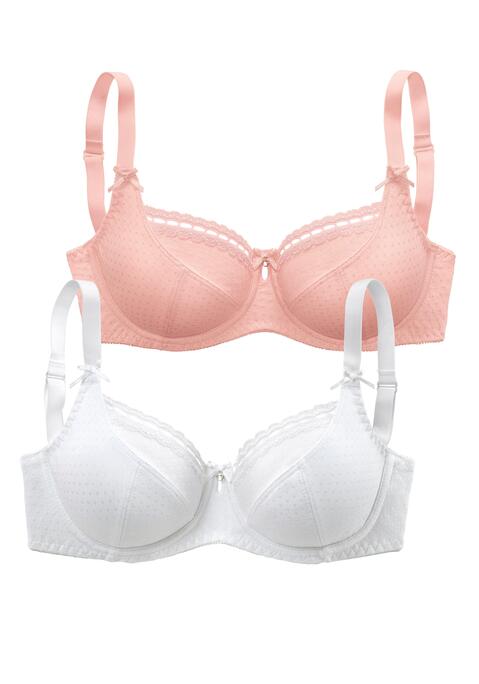 Bild: Bügel-BH von petite fleur by Lascana: Zauberhafter BH im hübschen Dirndl-Schnitt. Bringen Sie Ihr Dekolleté schön zur Geltung! Die auf Bügel gearbeitete Cups (ohne Wattierung) formen und stützen. Aus trageangenehmem Baumwolljacquard mit dezentem, leicht glänzenden Pünktchenmuster, Zierkante am Cup und Accessoire in der vorderen Mitte für einen femininen, süßen Look. In der günstigen Doppelpackung erhältlich. Um einen maximalen Tragekomfort bis in große Größen zu bieten, wird die Passform in größeren Größen optimiert. Die Träger werden in größeren Größen breiter als abgebildet, um ein Einschneiden auf der Schulter zu verhindern. Auch die Rücken-  und Verschlussbreiten wachsen mit, um in jeder Größe optimalen Halt und sicheren Sitz zu bieten. Es werden breitere Elastikbänder entlang der Kanten eingesetzt, die dank hochelastischer Nähte nicht einschneiden. Klassische Dessous. Bequeme Alltags-Dessous. Modische Dessous. Ein rundum schöner BH bis in Cup E. Sexy Dessous. Spitzen-Dessous. Romantische Dessous. Verspielte Dessous Der Bügel-BH ist aus 79% Baumwolle, 8% Polyamid, 8% Polyester, 5% Elasthan. BHs sind nicht trocknergeeignet, da die Versteller und Ringe durch die Hitze beschädigt werden und brechen.