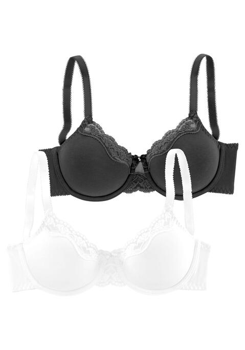 Bild: Bügel-BH von petite fleur by Lascana: Bügel-BH im 2er-Pack. Mit nahtlos vorgeformten, leicht wattierten Cups und Spitzenkante am Cup. Träger und Rückenverschluss verstellbar.  Aus 87% Baumwolle, 8% Polyamid, 5% Elasthan.