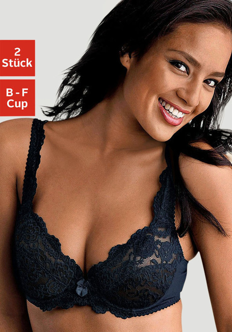 Bild: Bügel-BH von petite fleur by Lascana: PETITE FLEUR: Bügel-BH im 2er-Pack. Cups (ohne Wattierung) in Vollspitze. Träger und Rückenverschluss verstellbar. Sexy Dessous. Spitzen-Dessous. Romantische Dessous. Verspielte Dessous. Aus 80% Polyamid, 20% Elasthan.