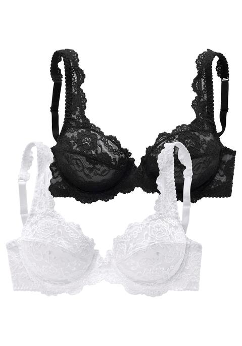 Bild: Bügel-BH von petite fleur by Lascana: PETITE FLEUR: Bügel-BH im 2er-Pack. Cups (ohne Wattierung) in Vollspitze. Träger und Rückenverschluss verstellbar. Sexy Dessous. Spitzen-Dessous. Romantische Dessous. Verspielte Dessous. Aus 80% Polyamid, 20% Elasthan.