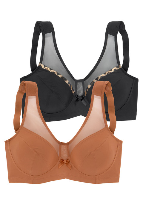 Bild: Entlastungs-BH von petite fleur by Lascana: Femininer Entlastungs-BH (ohne Wattierung) im praktischen und preisattraktivem Doppelpack. Mit transparenten Mesh Einsätzen. Breite Träger mit integrierter Wattierung entlasten die Schultern. Individuell verstellbare Träger und Rückenverschluss. Mit Liebe & Leidenschaft in Hamburg kreiert. Obermaterial: 75% Polyamid, 25% Elasthan.
