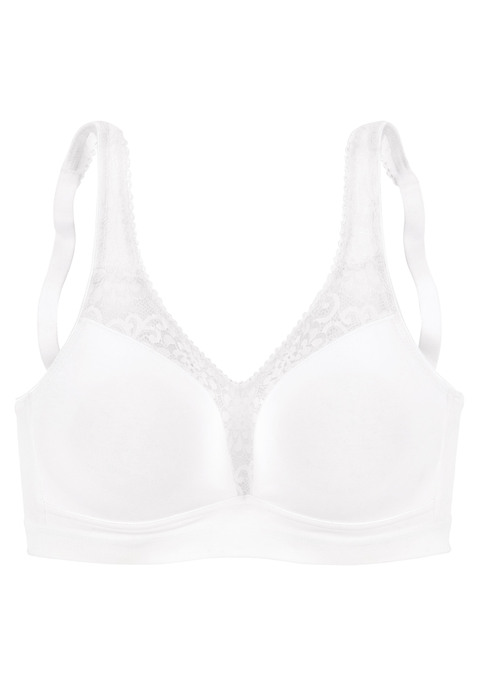 Bild: Entlastungs-BH von petite fleur by Lascana: Femininer Entlastungs-BH (ohne Wattierung). Mit feinen Spitzeneinsätzen am Obercup. Aus angenehmer Baumwolle. Individuell verstellbare, wattierte Träger und Rückenverschluss. Mit Liebe & Leidenschaft in Hamburg kreiert. Aus 80% Baumwolle, 11% Polyamid, 9% Elasthan.