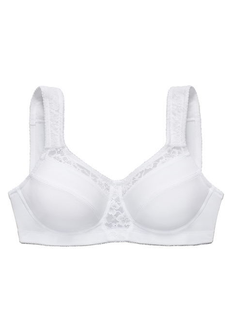 Bild: Entlastungs-BH von petite fleur by Lascana: Entlastungs-BH aus Baumwolle, mit Spitzeneinsätzen, breite, gefütterte Träger, Rückenverschluss verstellbar. Aus 80% Baumwolle, 15% Polyamid, 5% Elasthan.