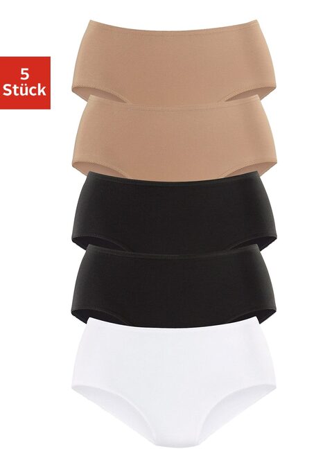 Bild: Hüftslip von petite fleur by Lascana: Perfekt für jeden Tag: Basic-Hüftslips von Petite Fleur im farblich sortierten 5er-Pack. Hohe Leibhöhe und gemäßigter Beinausschnitt. Extraweiches Bündchen.  Weiche Stretchqualität aus Baumwolle.