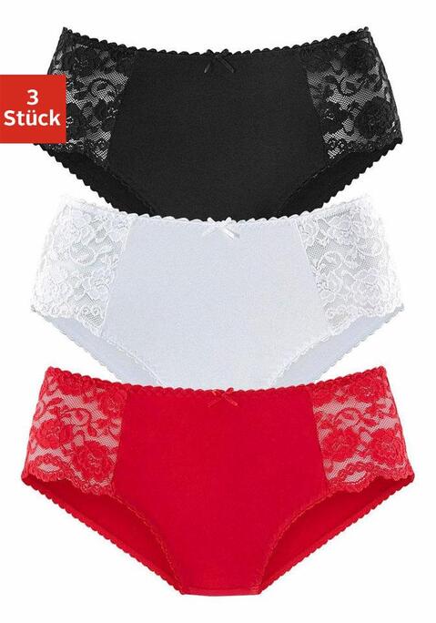 Bild: Hüftslip von petite fleur by Lascana: Petite Fleur Hüftslips im praktischem 3er-Pack. Mit femininen Details aus transparenter Spitze und zarter Muschelkante. Weiche, elastische Qualität für höchsten Tragekomfort.