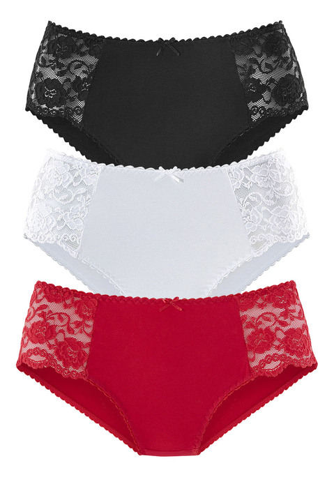 Bild: Hüftslip von petite fleur by Lascana: Petite Fleur Hüftslips im praktischem 3er-Pack. Mit femininen Details aus transparenter Spitze und zarter Muschelkante. Weiche, elastische Qualität für höchsten Tragekomfort.