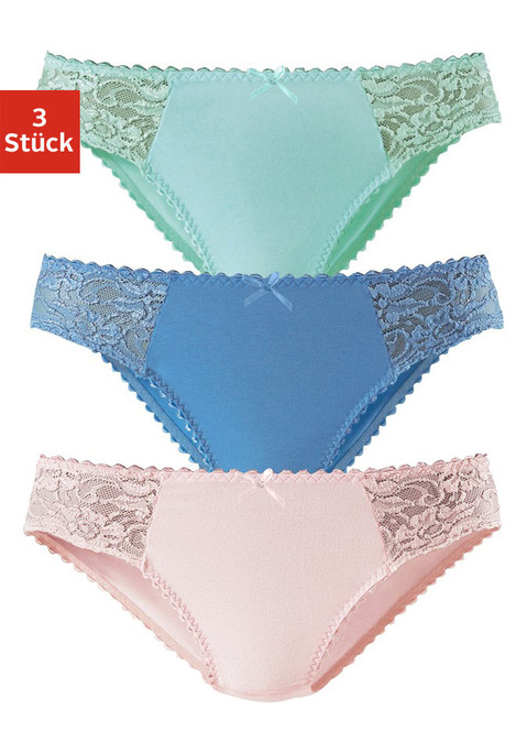 Bild: Jazz-Pants Slips von petite fleur by Lascana: Slips von Petite Fleur im praktischem 3er-Pack. Mit femininen Details aus transparenter Spitze und zarter Muschelkante. Etwas höhere Leibhöhe. Weiche, elastische Baumwollqualität für höchsten Tragekomfort.